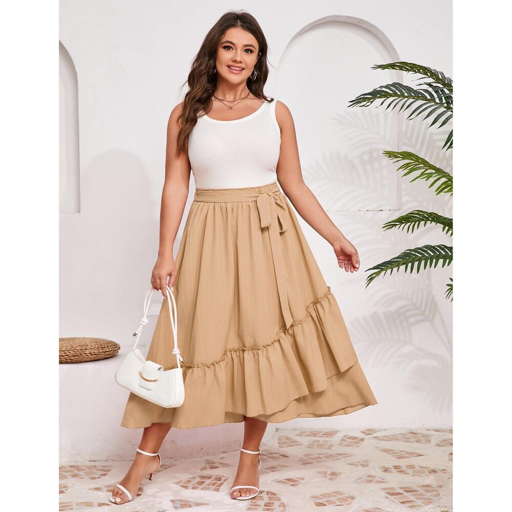 4944 Summer High Waist Skirt Boho Tie Knot Maxi Skirt Casual Beach Ruffled - Picture 4 of 6